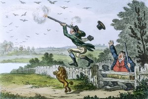 Cockney Sportsmen: James Gillray (1757-1815) metszete 1800 (kézi színezett metszet).